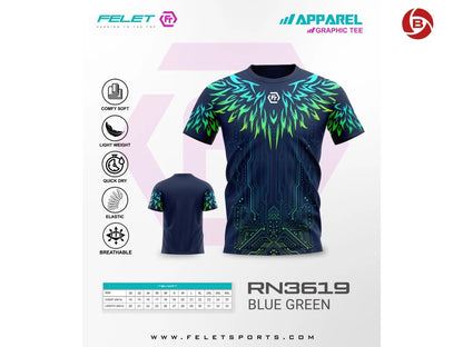 FELET Unisex T-shirt RN 3619 Blue/Green