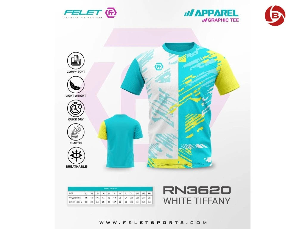 FELET Unisex T-shirt RN 3620 White/Tiffany
