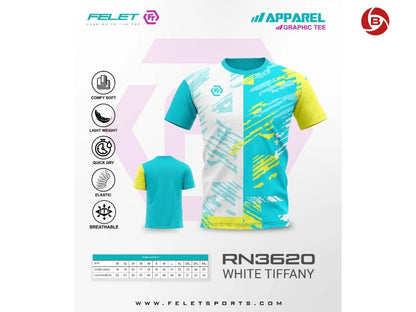 FELET Unisex T-shirt RN 3620 White/Tiffany