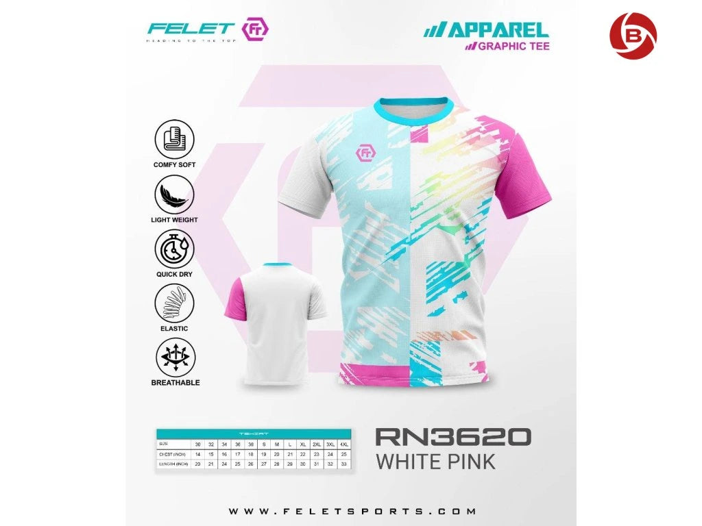 FELET Unisex T-shirt RN 3620 White/Pink
