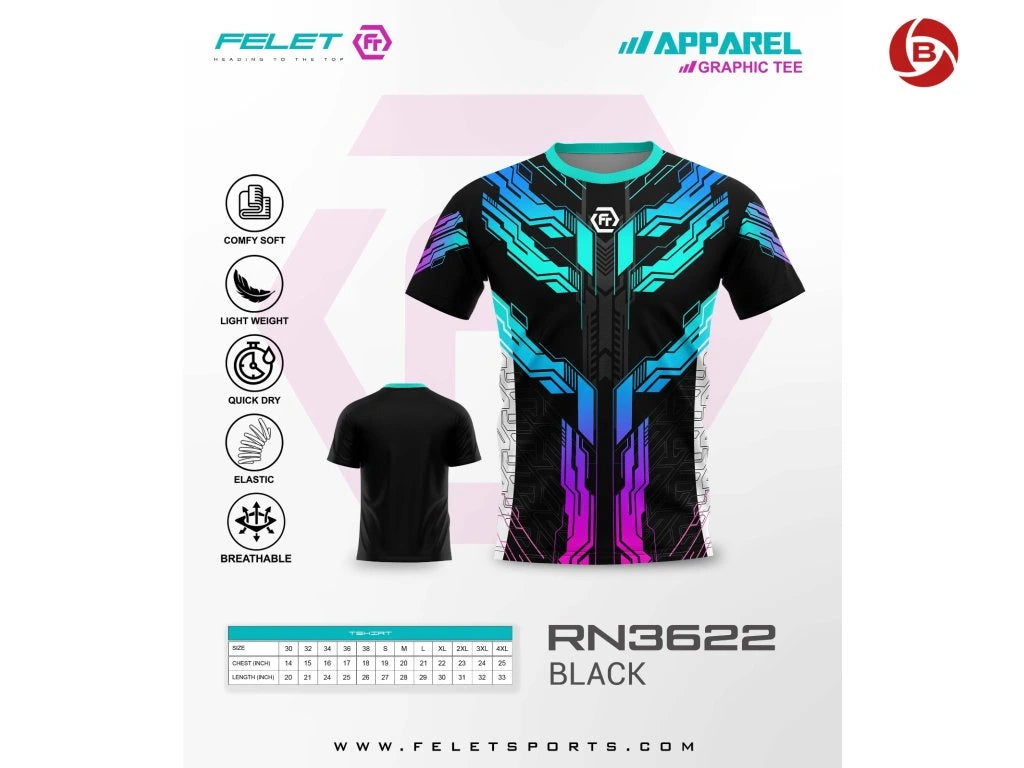 FELET Unisex T-shirt RN 3622 Black