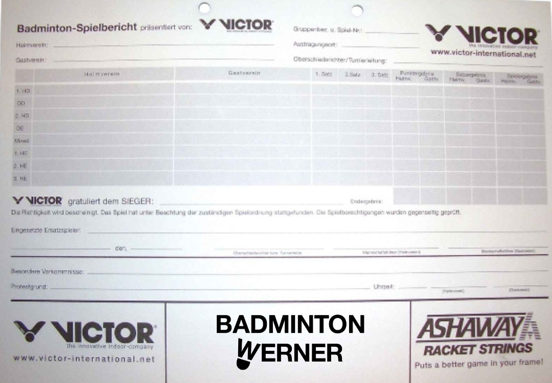 VICTOR Spielberichtsbogen