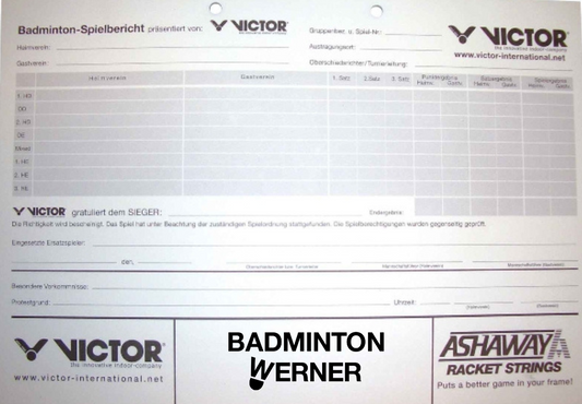 VICTOR Spielberichtsbogen